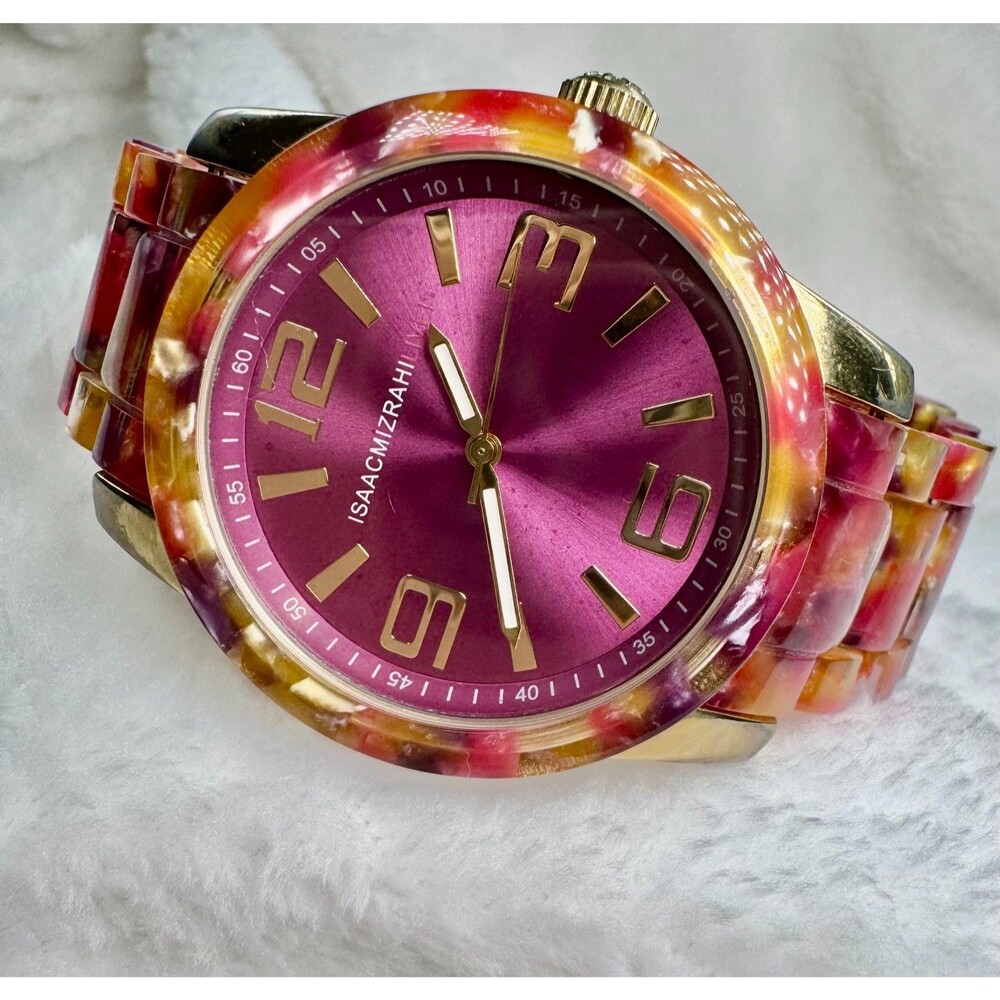 Purple Magenta Tortoise Resin Bracelet Isaac Mizrahi Live! Watch Quartz Dopamine